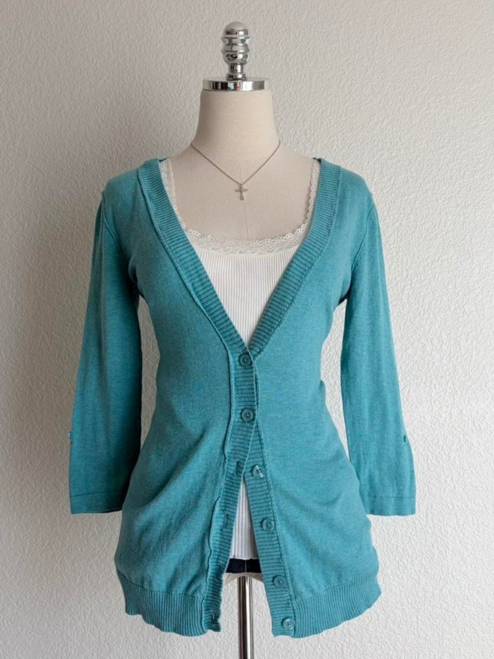 Teal Button Front Cardigan